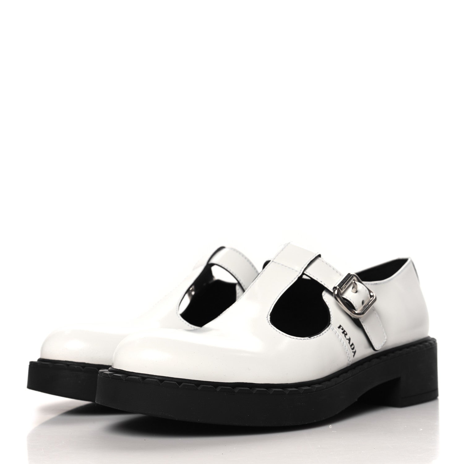 Prada Spazzolato Womens Mary Jane T Strap 40mm Loafers 39.5 White