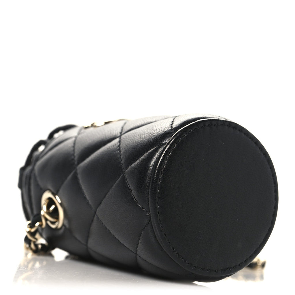 Chanel Lambskin Quilted Mini Bucket Bag With Chain Black