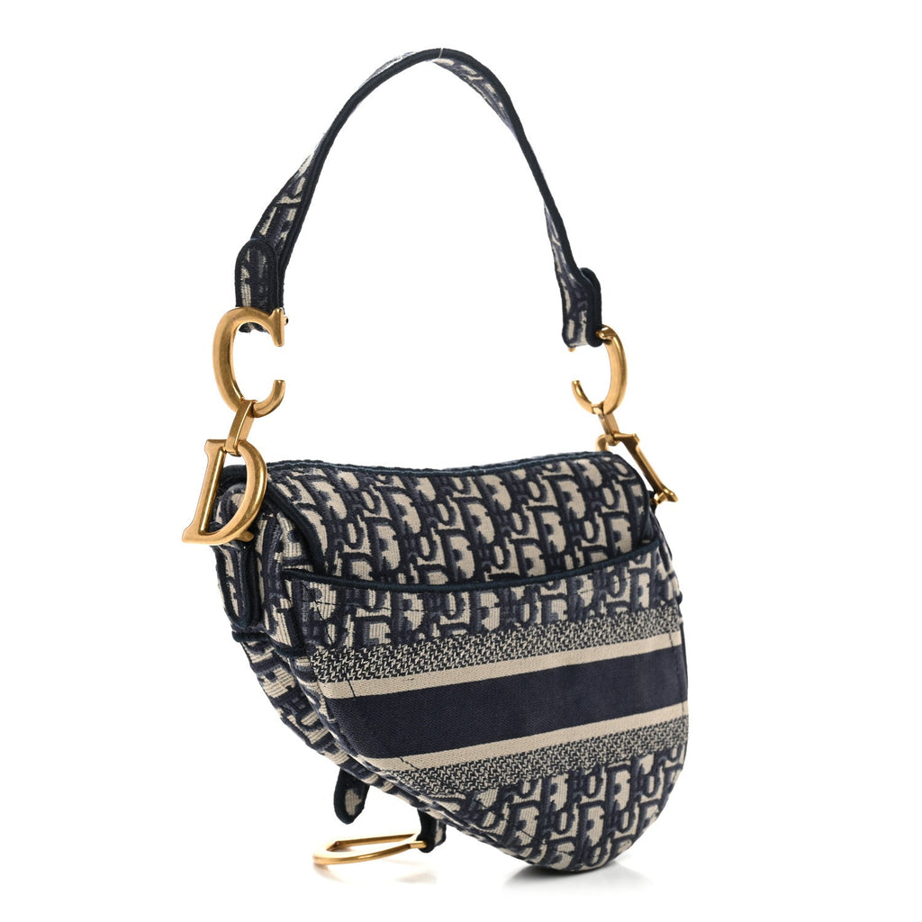 Christian Dior Oblique Embroidered Saddle Bag Blue