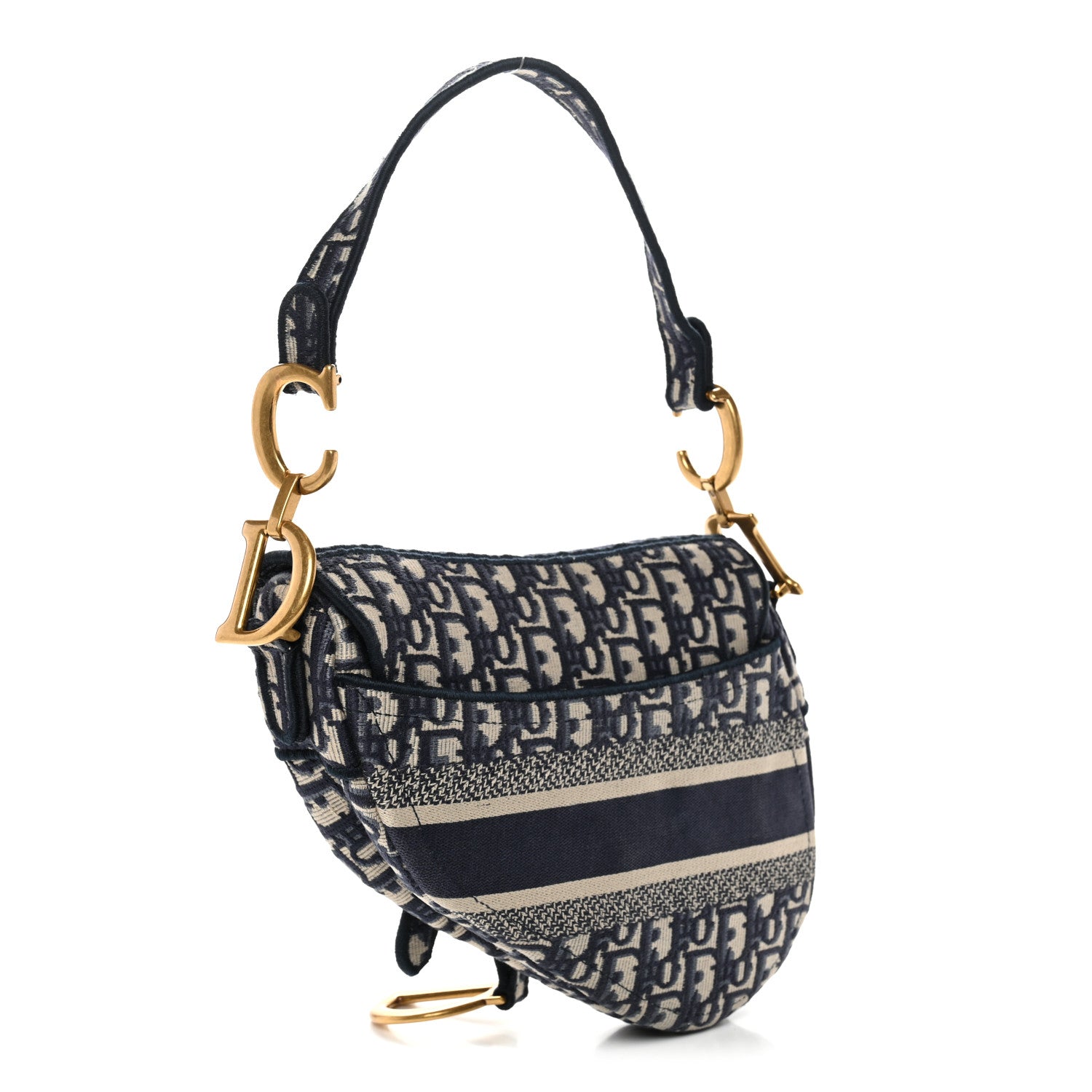 Christian Dior Oblique Embroidered Saddle Bag Blue