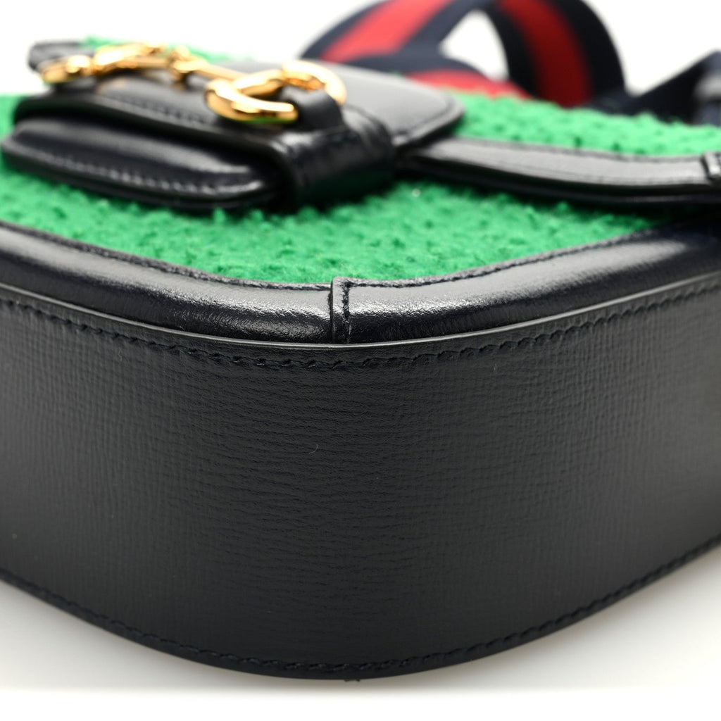 Gucci Casy Wool Azalea Calfskin Mini Horsebit 1955 Shoulder Bag Deep Emerald Blue