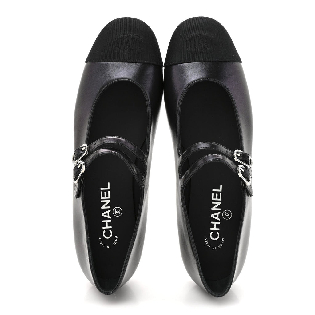 Lambskin Grosgrain Mary Jane Flats 39 Black