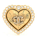 Metal Strass Crystal CC Heart Brooch Gold