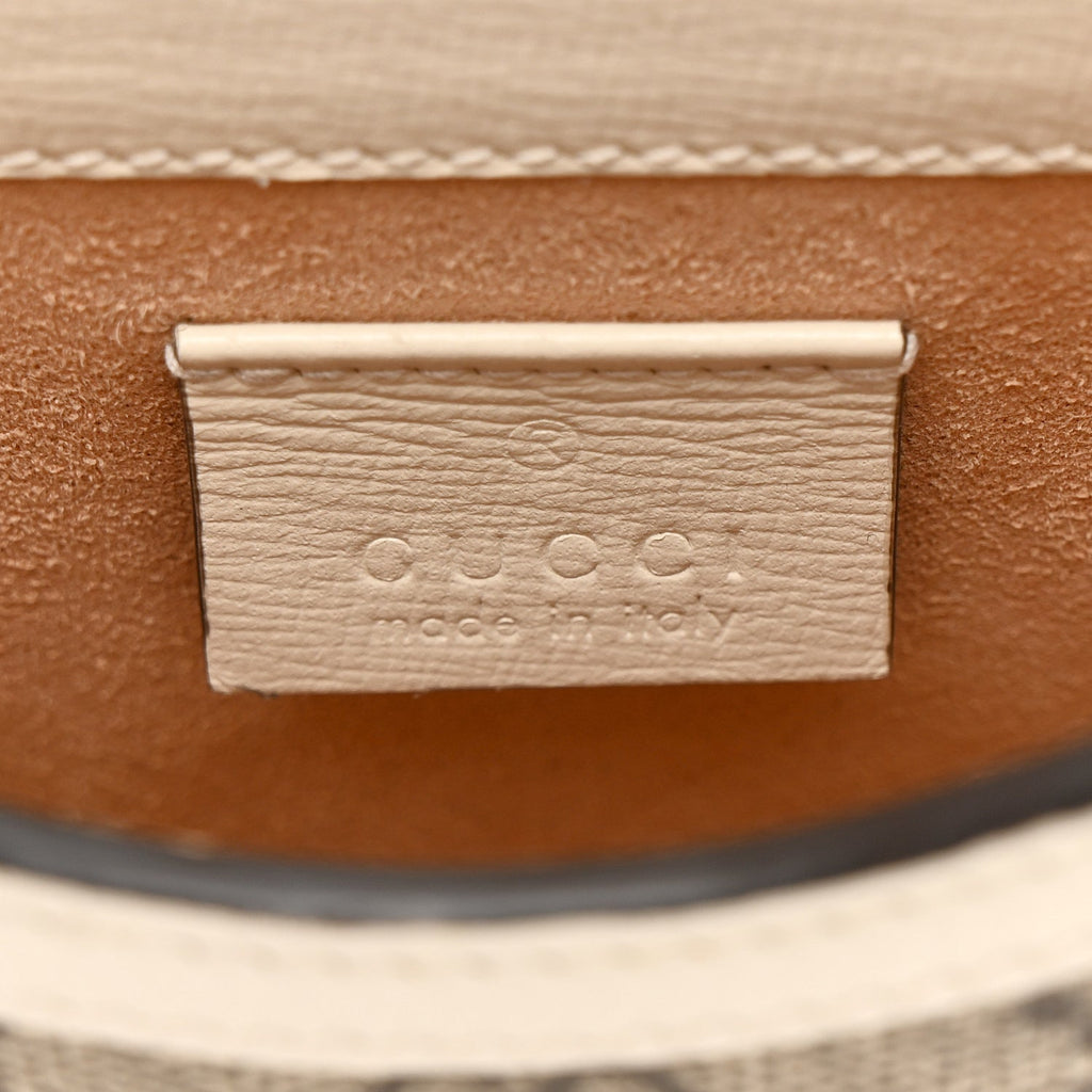 Gucci GG Supreme Monogram Azalea Calfskin Mini Horsebit 1955 Crossbody Bag Beige Ebony Mystic White