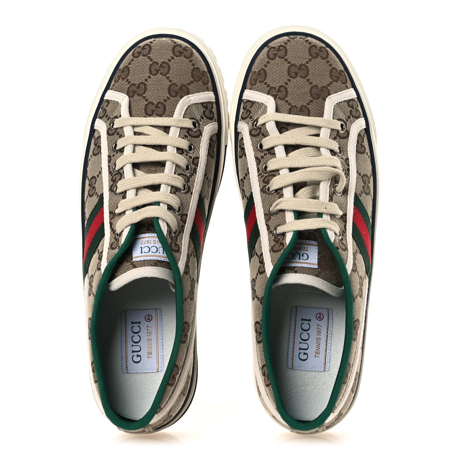 Gucci GG Monogram Web Mens 1977 Tennis Sneakers 8.5 Beige Ebony Mystic White Vert