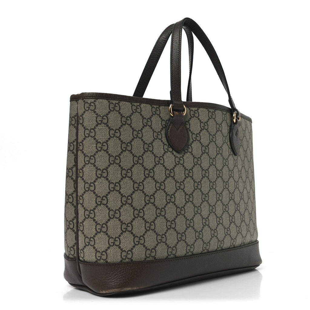 Gucci GG Supreme Monogram Textured Calfskin Small Ophidia Shoulder Tote Bag Beige Ebony New Acero
