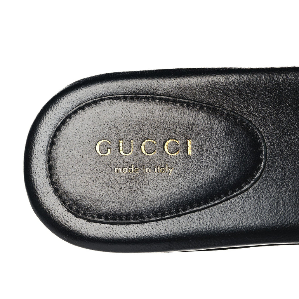 Gucci Canvas Rice Cosmos Softy Calfskin Interlocking G Cut Out Slide Sandals 37.5 Black Natural
