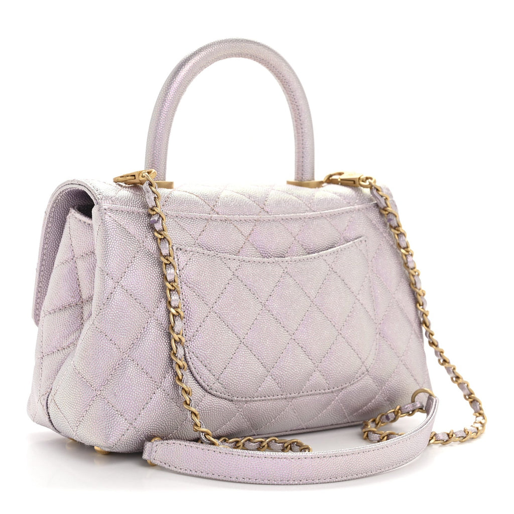 Chanel Metallic Caviar Quilted Mini Coco Handle Flap Light Pink