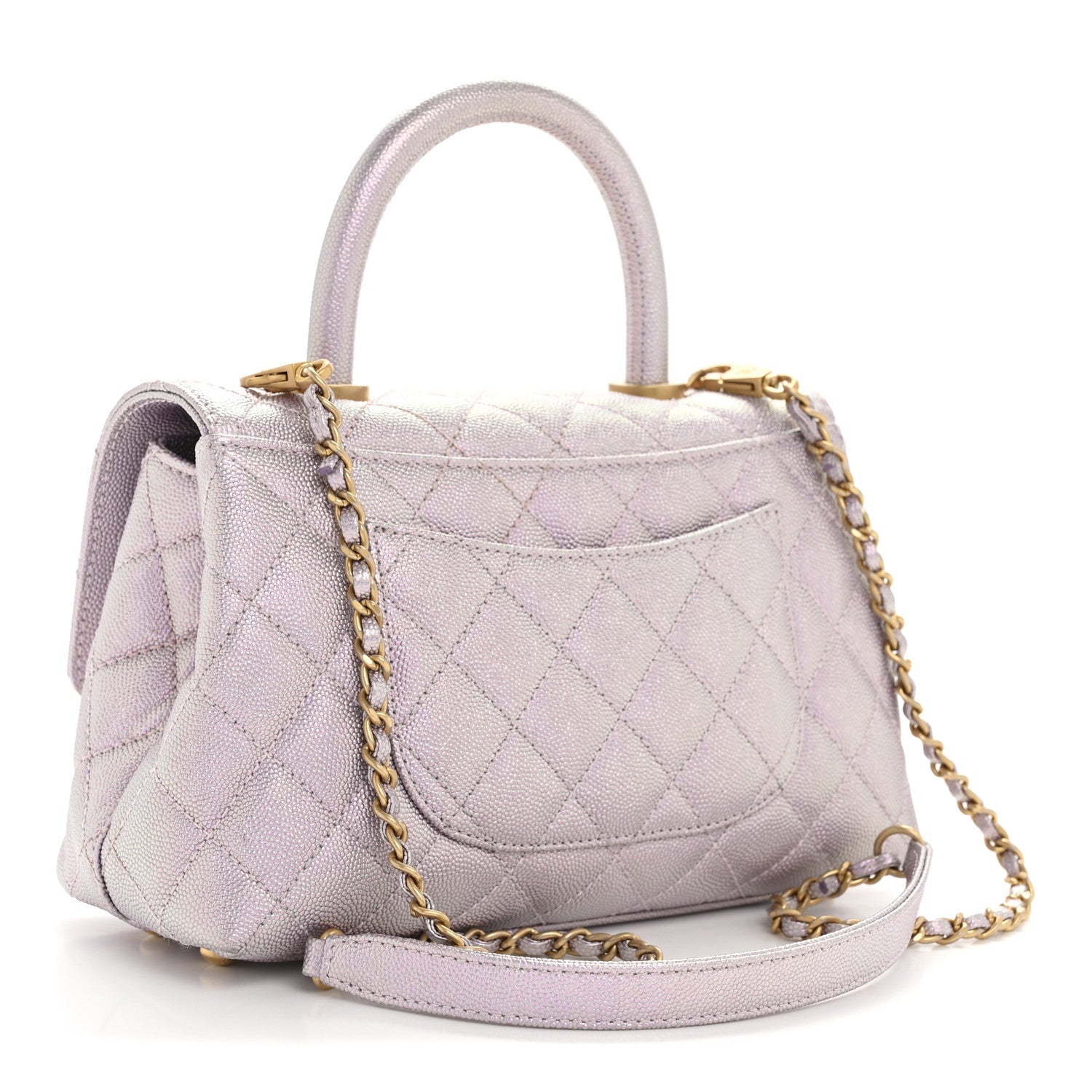Chanel Metallic Caviar Quilted Mini Coco Handle Flap Light Pink