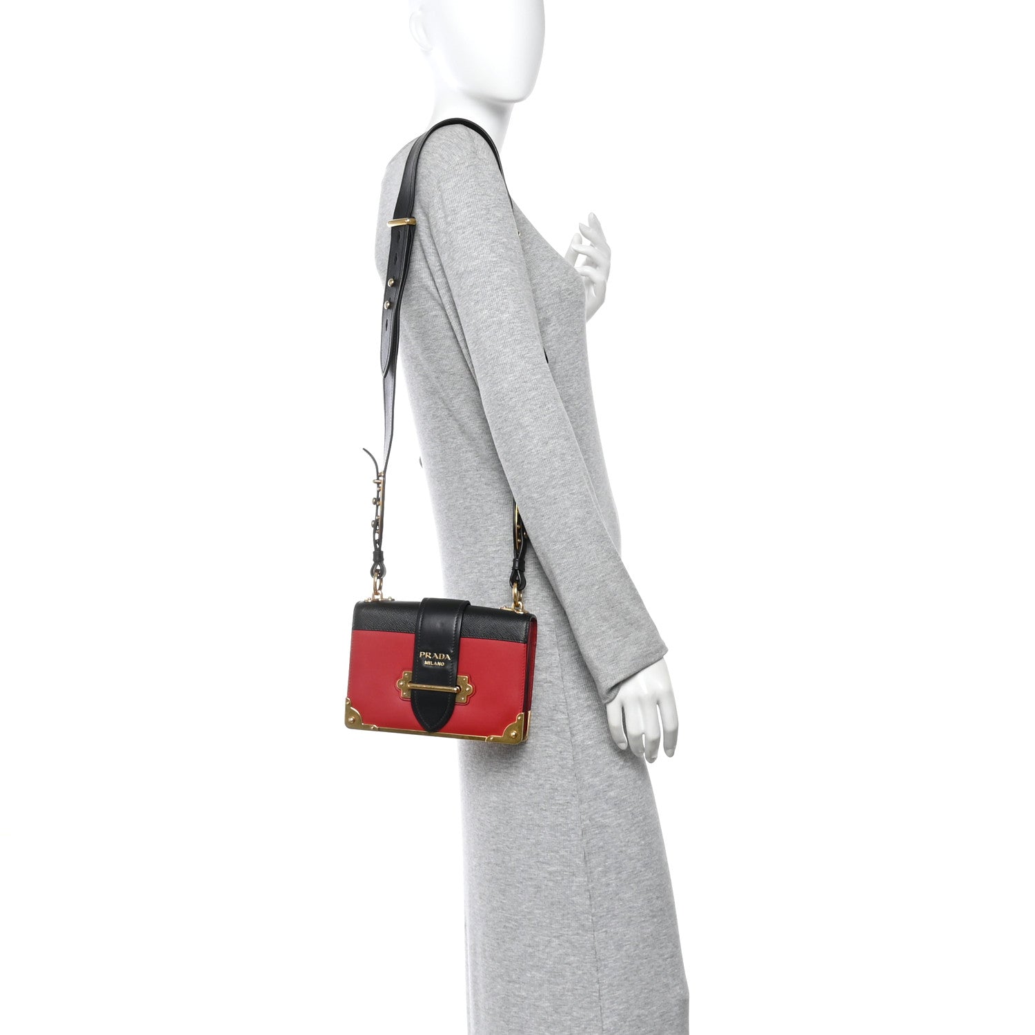 Prada City Calfskin Saffiano Cahier Bag Fuoco Black