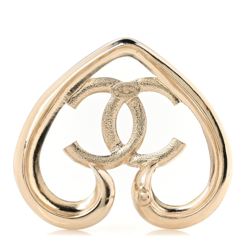 Metal Crystal CC Logo Heart Earrings Gold