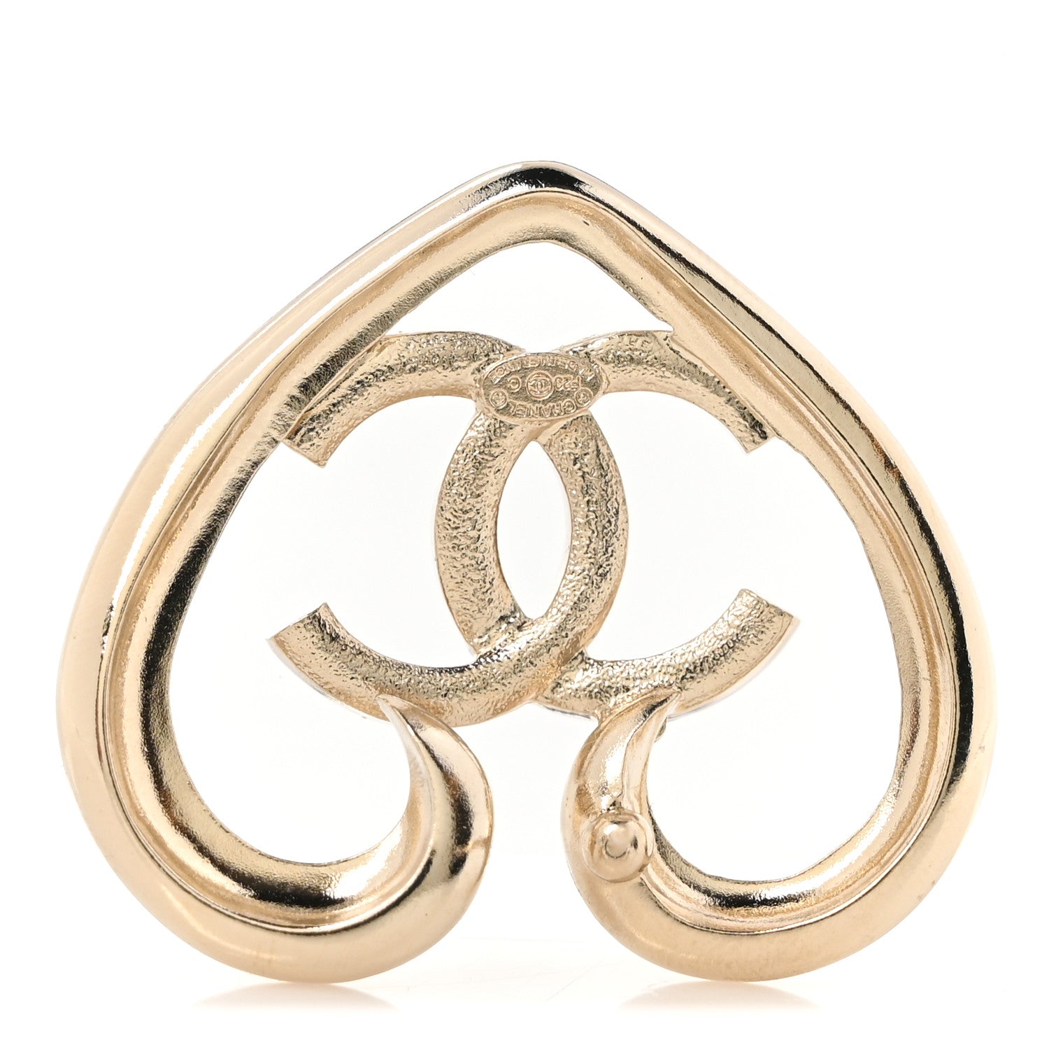 Metal Crystal CC Logo Heart Earrings Gold