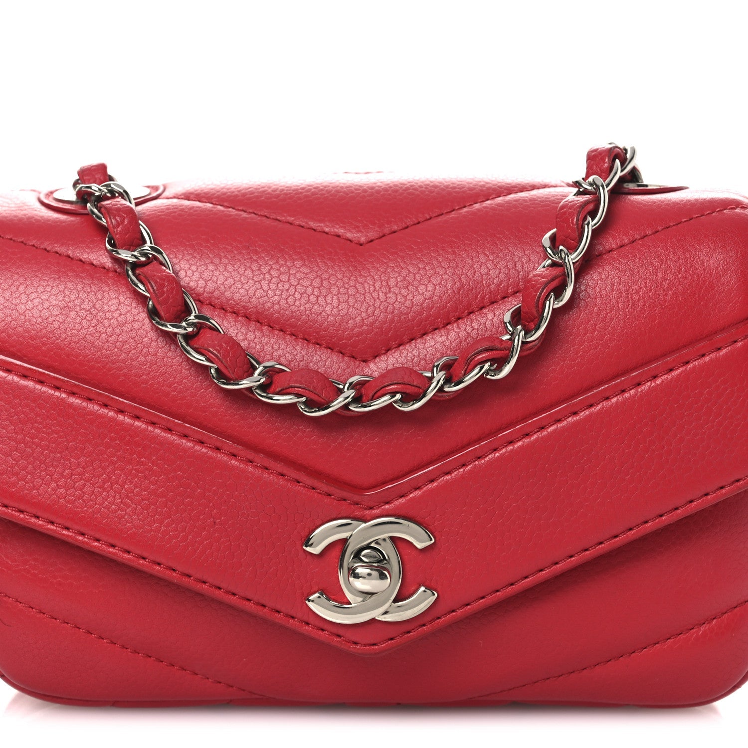 Chanel Caviar Chevron Quilted Small Single Flap Red
