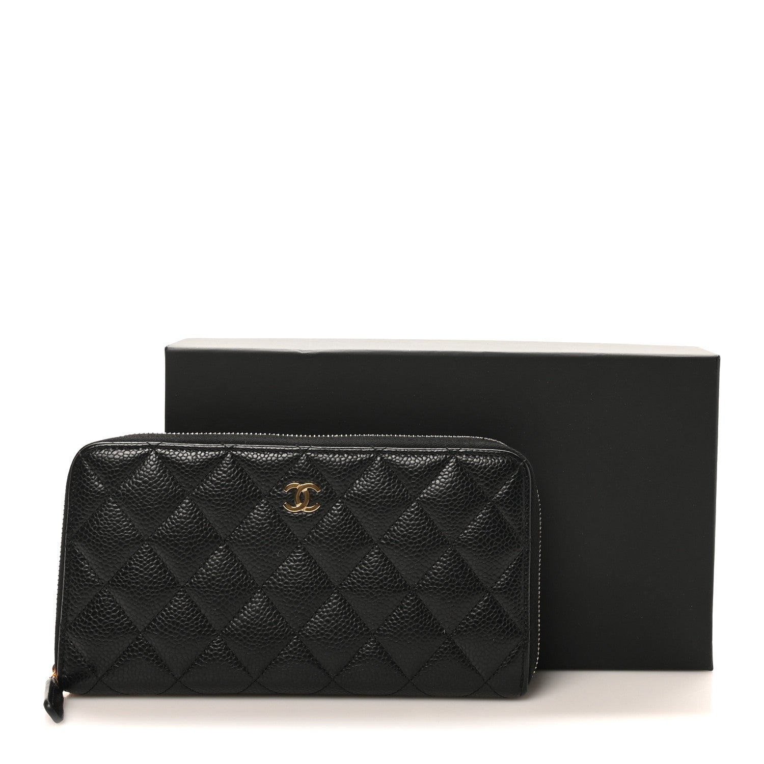 Caviar Quilted Large Gusset Zip Around Wallet Black