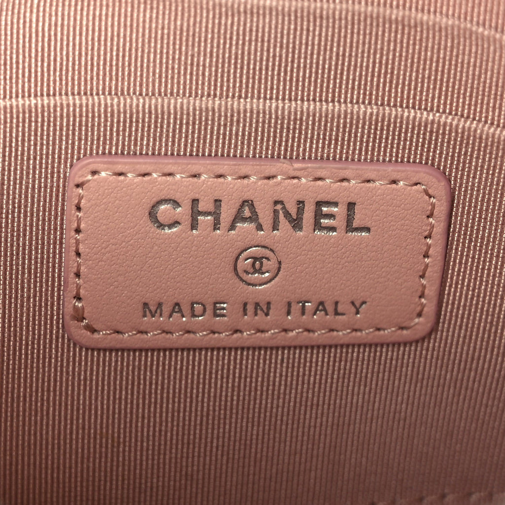 Aged Calfskin Quilted Gabrielle Zip Pouch Pink