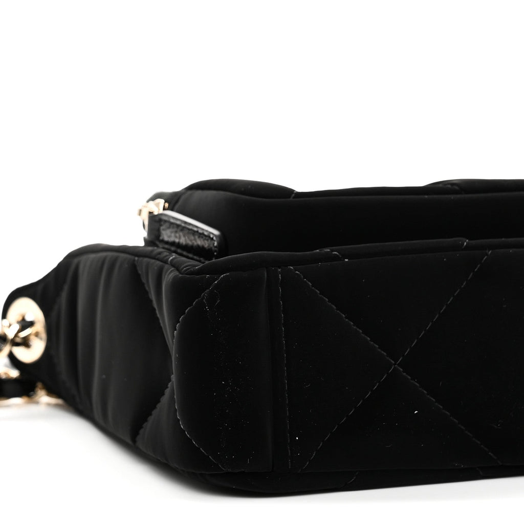Chanel Velvet Effect Nylon Shiny Crumpled Calfskin Quilted Chanel 25 Clutch With Chain Black