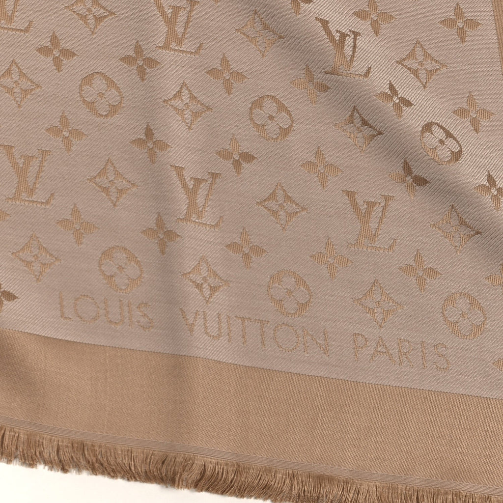 Louis Vuitton Silk Wool Monogram Denim Shawl Beige Rose