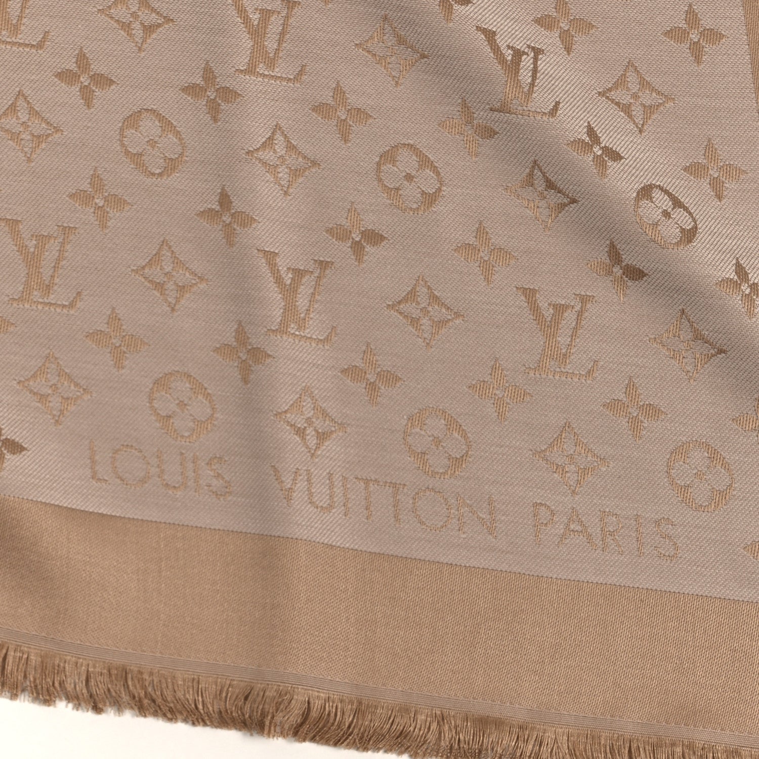 Louis Vuitton Silk Wool Monogram Denim Shawl Beige Rose