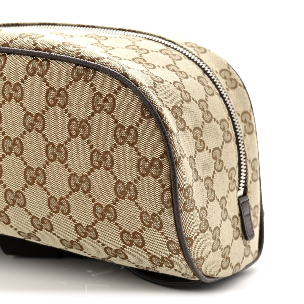 Gucci Monogram Dollar Calfskin Waist Pouch Beige Ebony Testa di Moro Marrone Scuro