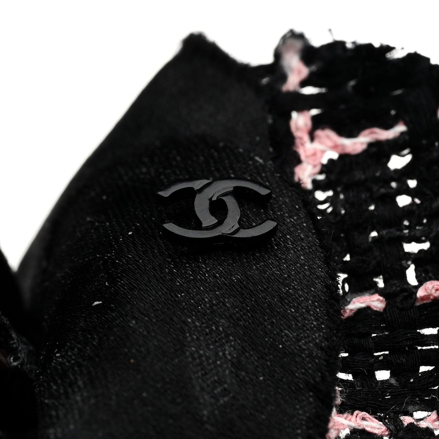 Chanel Tweed Camellia Pin Brooch Black Pink