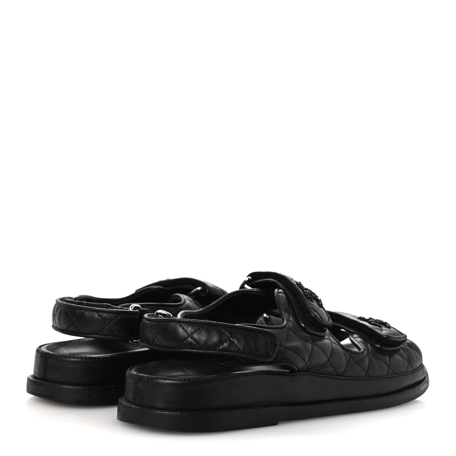 Lambskin Quilted Velcro Dad Sandals 38.5 So Black