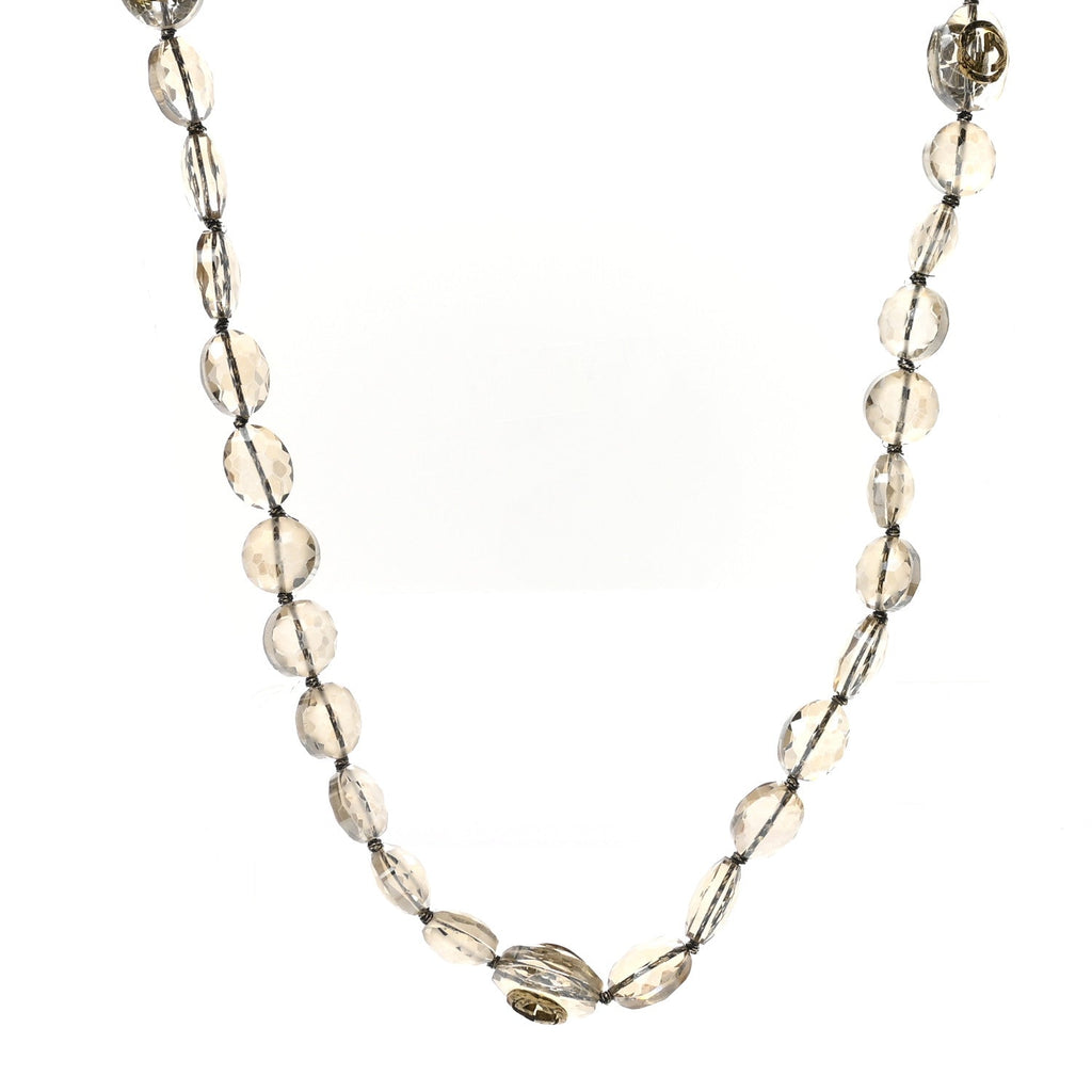 Gucci Metal Crystal Bead Flower Long Necklace Gold