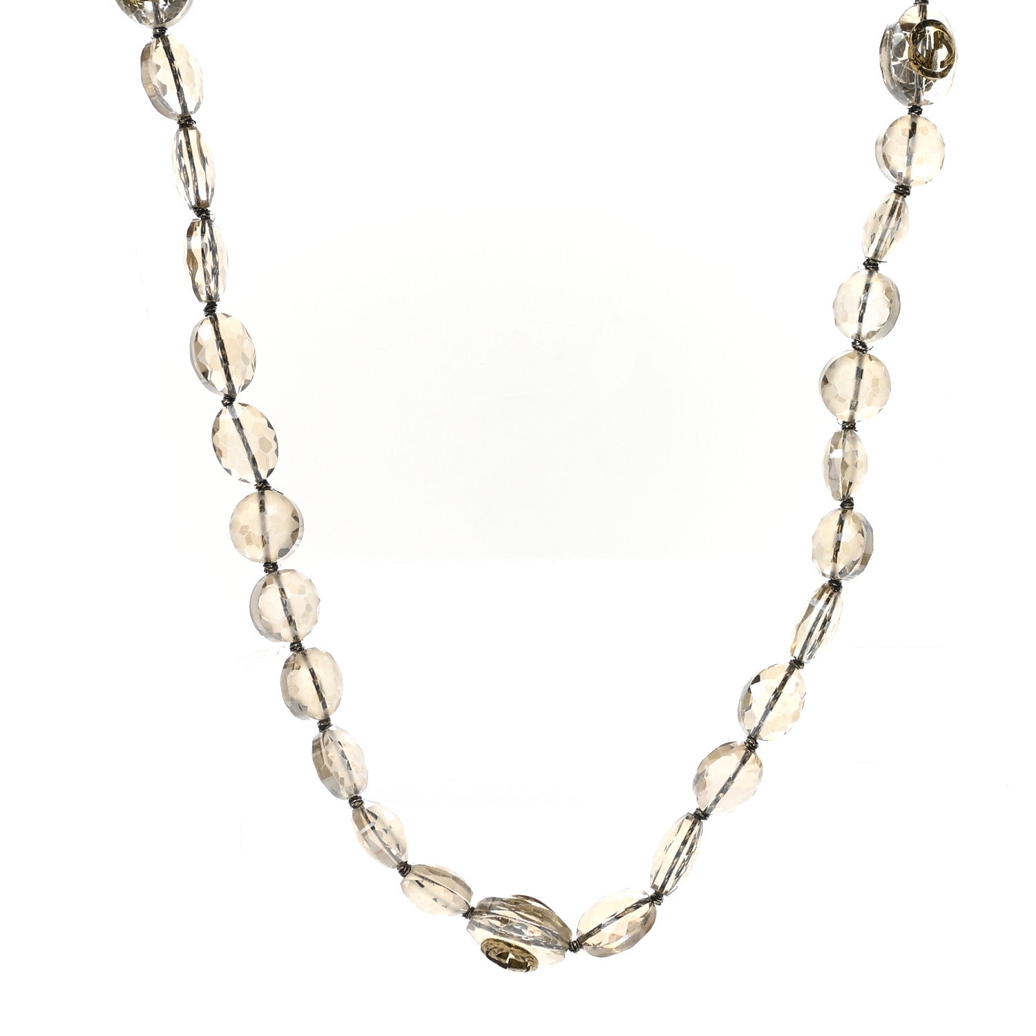 Gucci Metal Crystal Bead Flower Long Necklace Gold