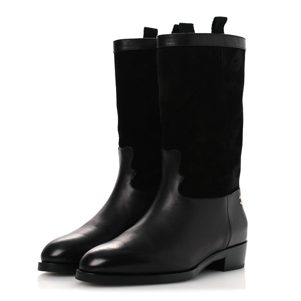 Chanel Suede Calfskin CC Short Boots 37 Black