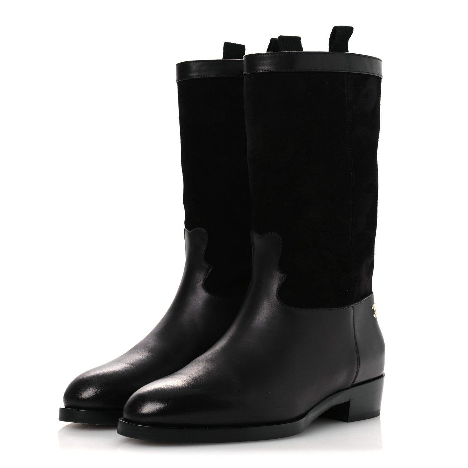 Chanel Suede Calfskin CC Short Boots 37 Black