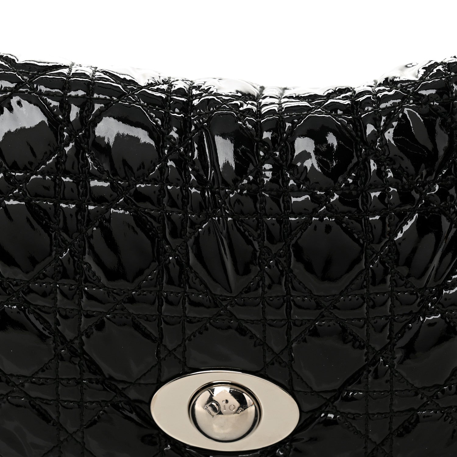Christian Dior Patent Lambskin Cannage Rendezvous Flap Black