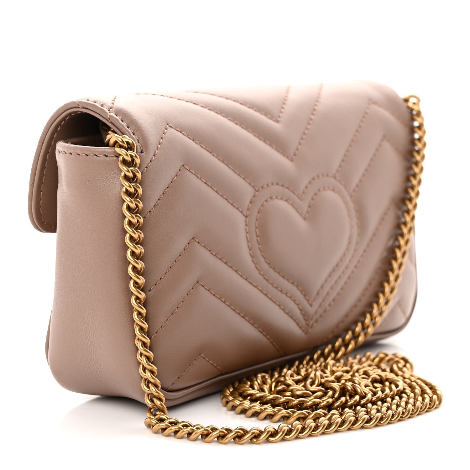 Gucci Calfskin Matelasse Super Mini GG Marmont Shoulder Bag Porcelain Rose