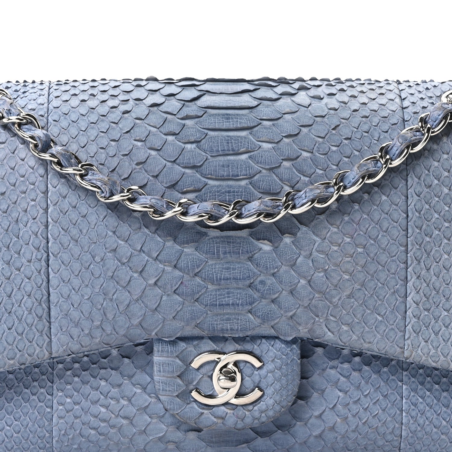 Chanel Snakeskin Jumbo Double Flap Light Blue