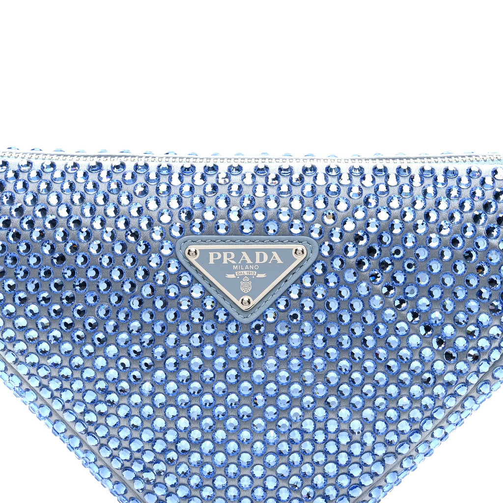 Prada Satin Crystal Triangle Pouch Celeste
