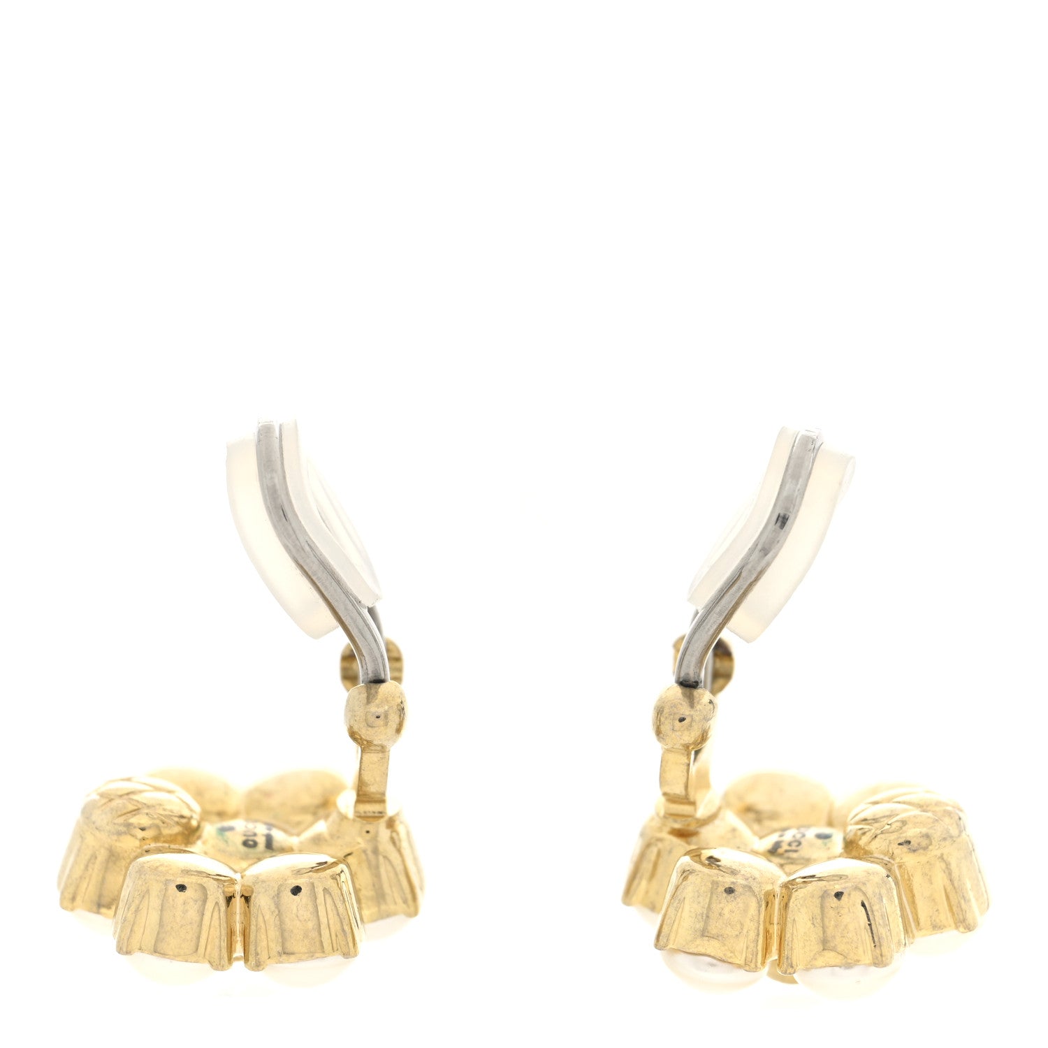 Gucci Metal Pearl Double G Clip On Earrings Aged Gold