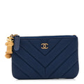 Caviar Chevron Quilted Small Ancient Greek Charms Cosmetic Case Blue