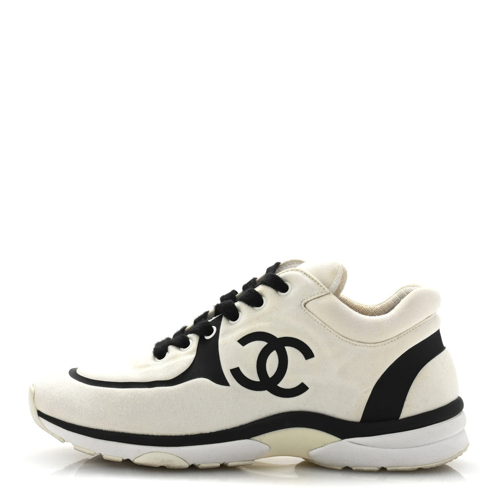 Nylon Suede Calfskin Womens CC Sneakers 39.5 White Black