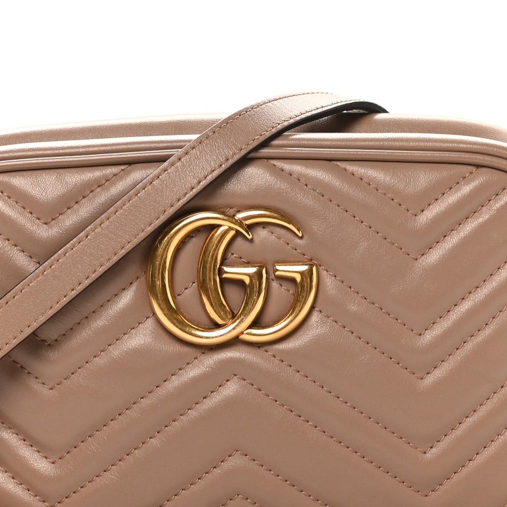 Gucci Calfskin Matelasse Small GG Marmont Chain Shoulder Bag Porcelain Rose
