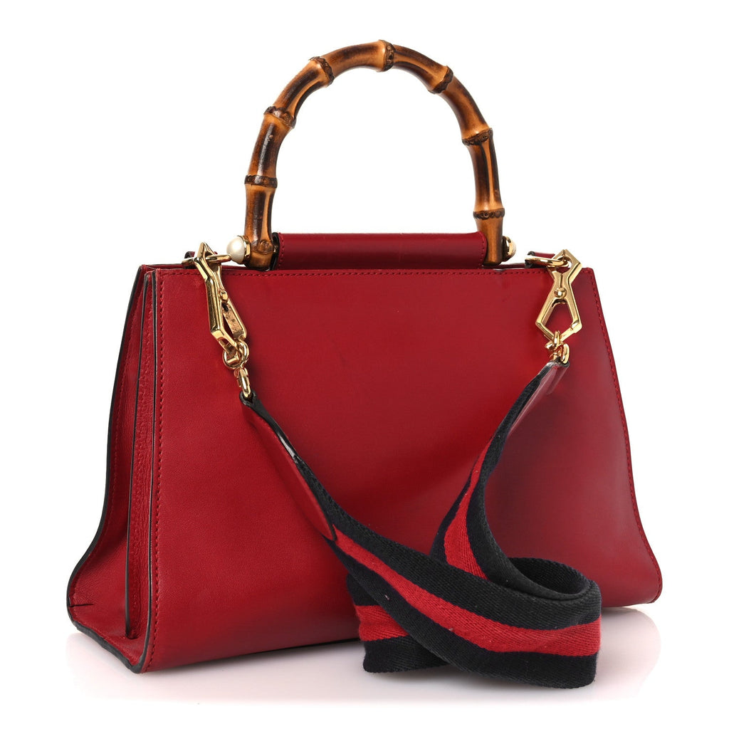 Gucci Nappa Bamboo Web Small Nymphaea Top Handle Bag Hibiscus Red