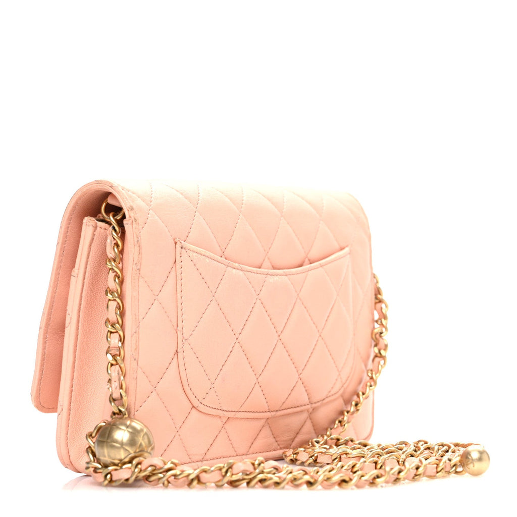 Chanel Lambskin Quilted CC Pearl Crush Wallet on Chain WOC Light Orange