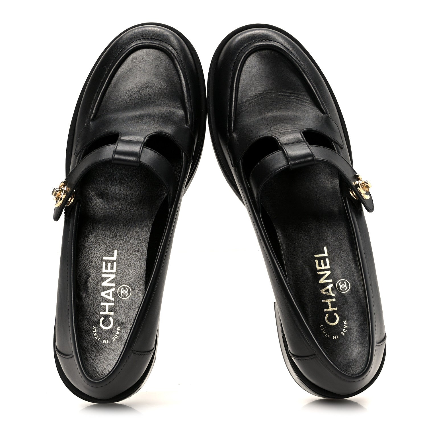 Calfskin CC Turnlock Moccasins 40 Black