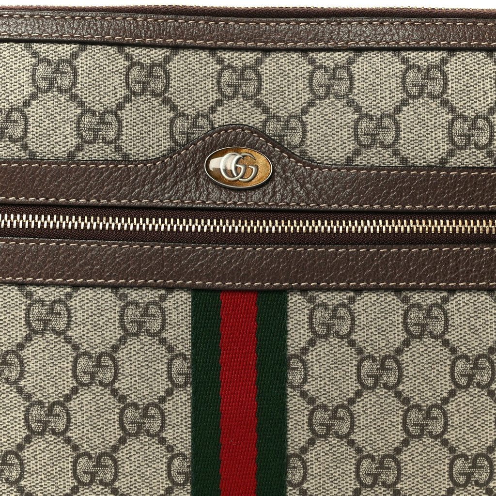 Gucci GG Supreme Monogram Large Ophidia Pouch Clutch Brown