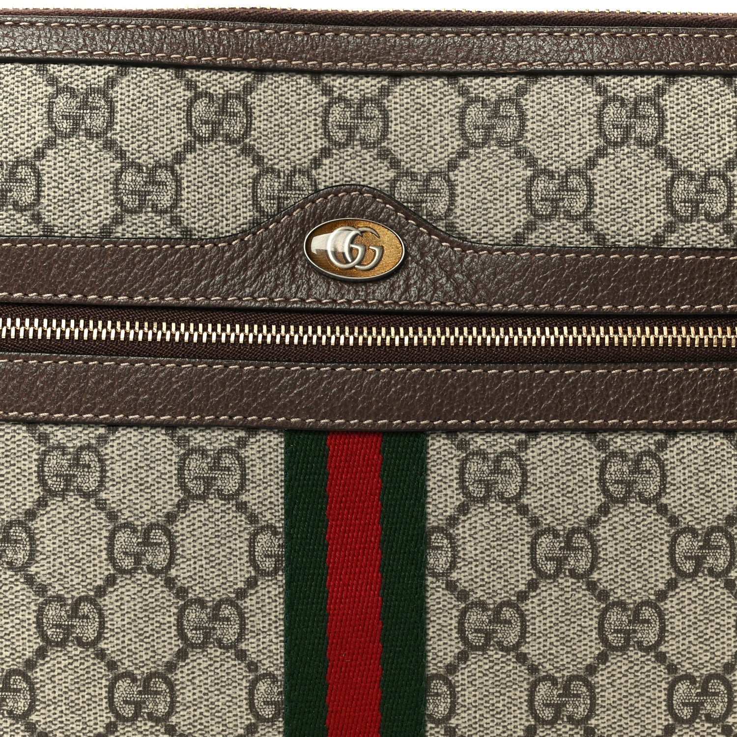 Gucci GG Supreme Monogram Large Ophidia Pouch Clutch Brown