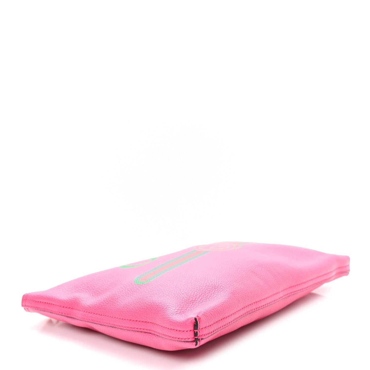 Gucci Pebbled Calfskin Medium Logo Portfolio Clutch Pink Green