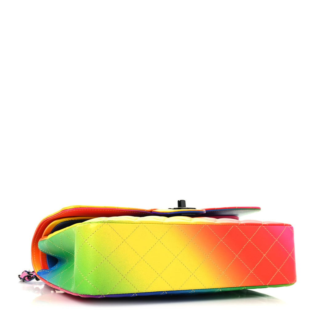 Chanel Calfskin Quilted Medium Rainbow Double Flap Multicolor