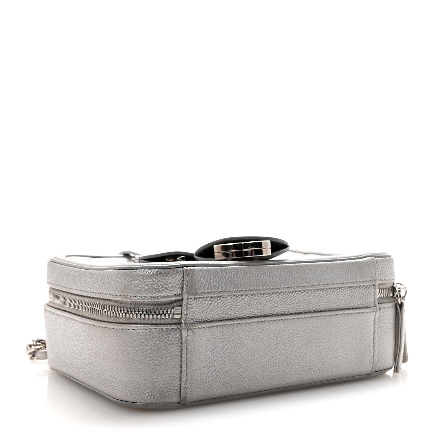 Chanel Metallic Caviar Quilted Medium CC Filigree Vanity Case Silver