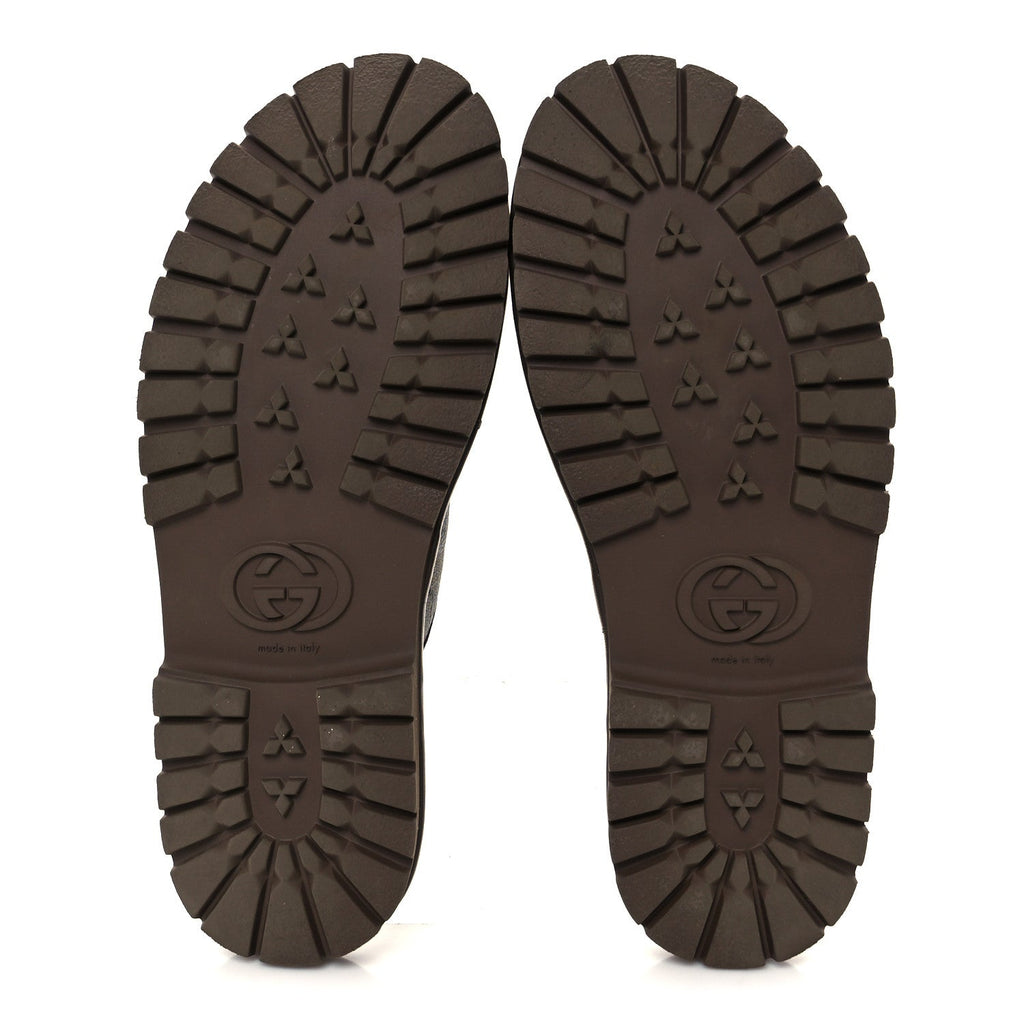 Gucci GG Supreme Monogram Miro Soft Calfskin Men's Horsebit Slippers 10 Beige Ebony New Acero