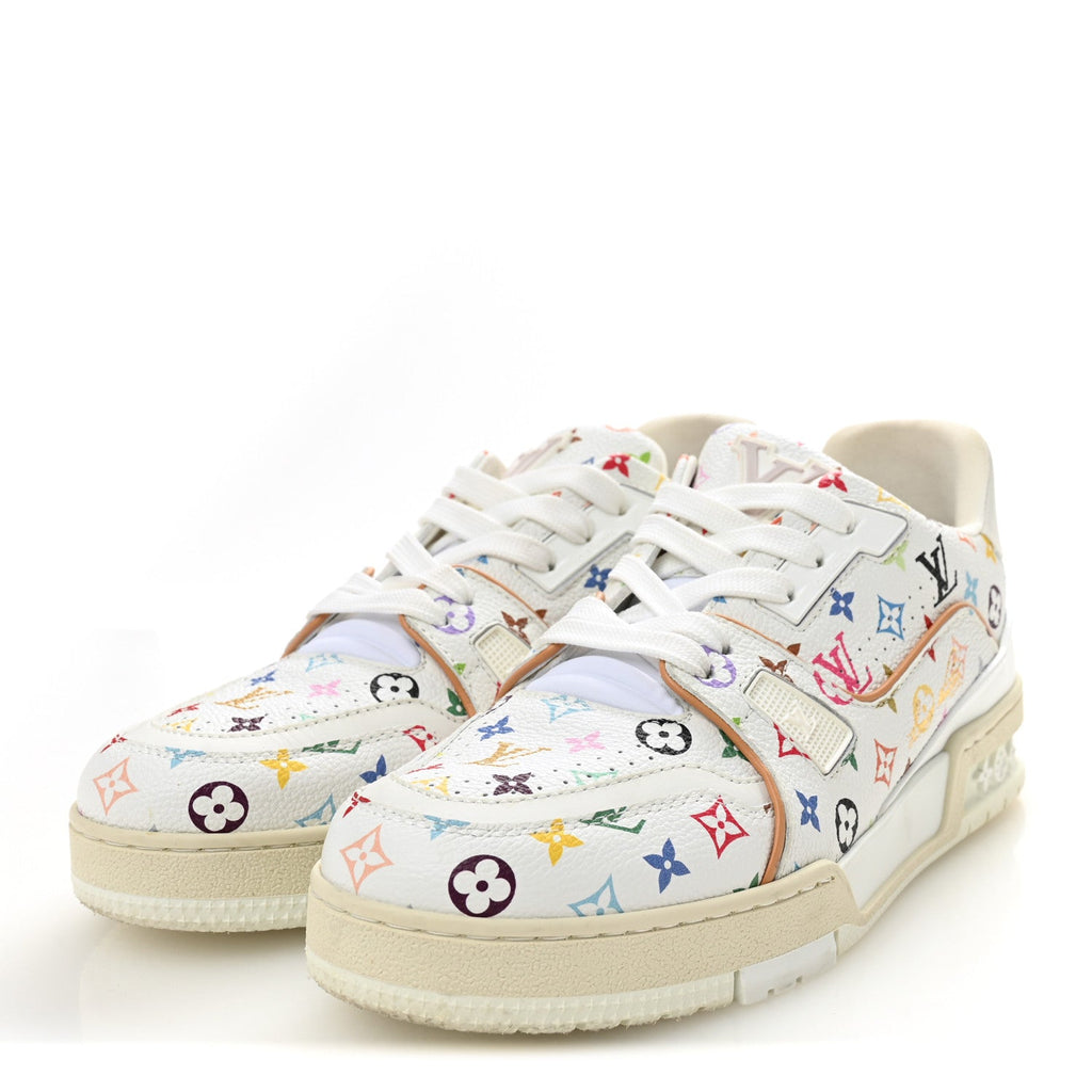 Louis Vuitton LV X TM Calfskin Monogram Multicolor Womens LV Trainer Sneakers 38 White