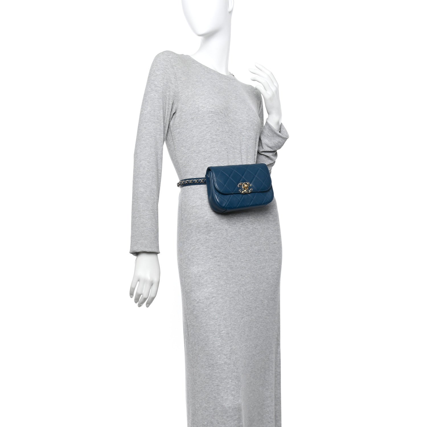 Chanel Lambskin Quilted Chain Infinity Waist Belt Bag Blue