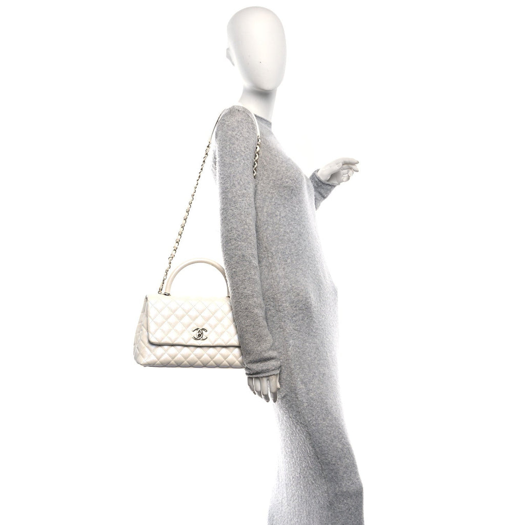 Chanel Iridescent Caviar Quilted Small Coco Handle Flap White