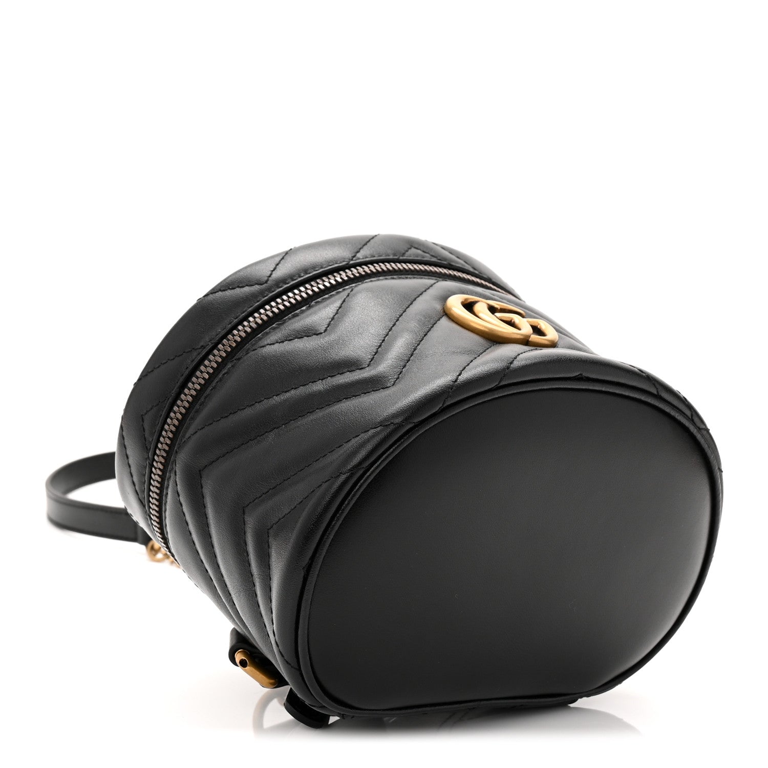 Gucci Calfskin Matelasse Chevron Mini GG Marmont Top Handle Bag Black